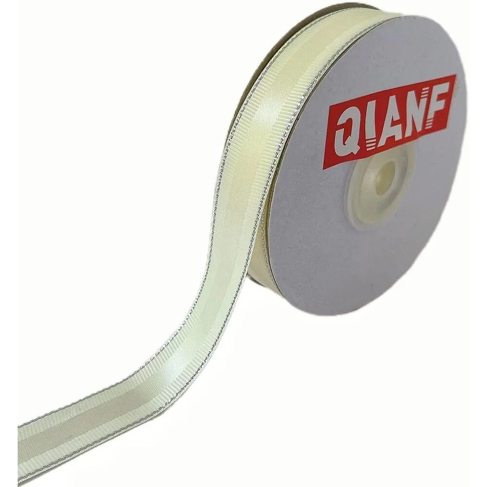 5/8 Inch Satin Grosgrain Ribbon w/ Silver Edges 25 Yards Roll for Gift Wrapping